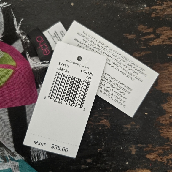 Echo Summer Colorful Geometric Patterned Shawl Large Square - Picture 4 of 4